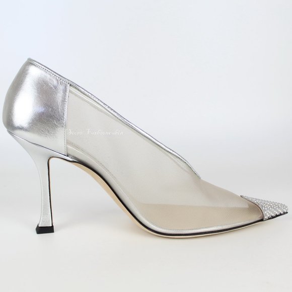 NEW JIMMY CHOO Nicole 90mm Silver Mesh Crystal Pumps - Heel for Weddings, Events - Picture 5 of 16